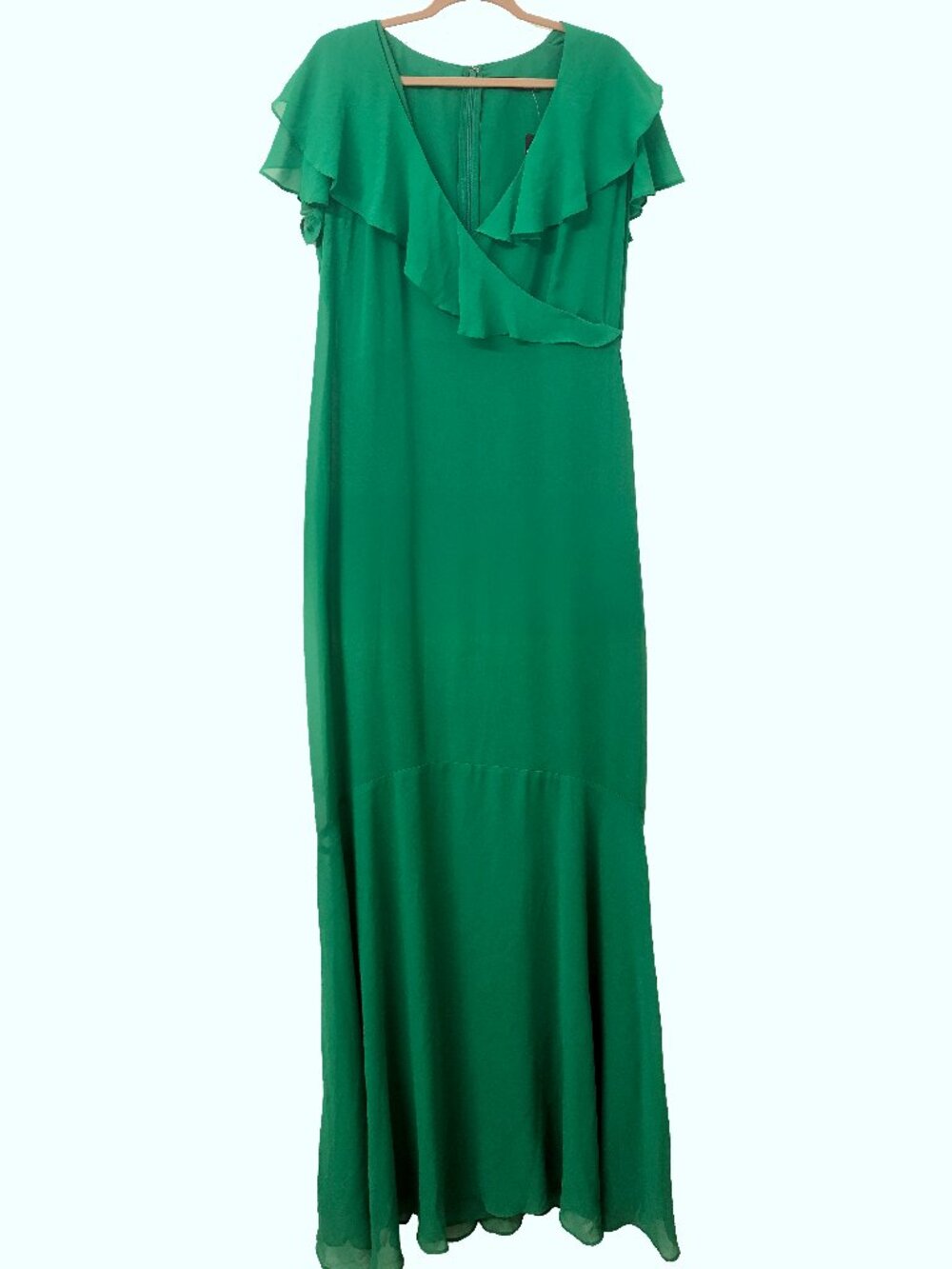 Lauren Ralph Lauren Emerald Green Ruffle Maxi Dress Size 14 NWT Flutter Sleeves